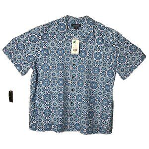 NWT Mens Crown & Ivy Floral Button Down Shirt XL Bermuda style Blue Mosaic Belk
